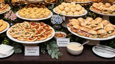 Mini pizzas e batata frita deliciosas