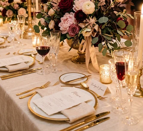 Mesa de casamento posta impecável para a chegada dos convidados