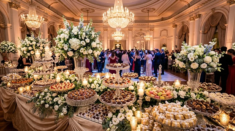 Mesa de doces finos e bem-casados